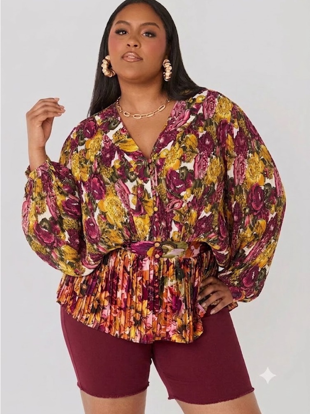Ashley Stewart Floral Peplum Blouse